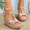 Fashion Metal Decortation Women Wedge Heel Sandals Summer 2025 Thick Sole Non Slip Beach Shoes Woman Plus Size Chunky Platform Sandalias