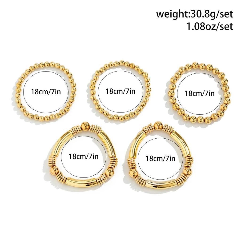 5Pcs/Set Punk Vintage Gold Color Round Beads Bracelets for Women Exaggerated Big Ball Elastic Charm Bangles HipHop Party Jewelry
