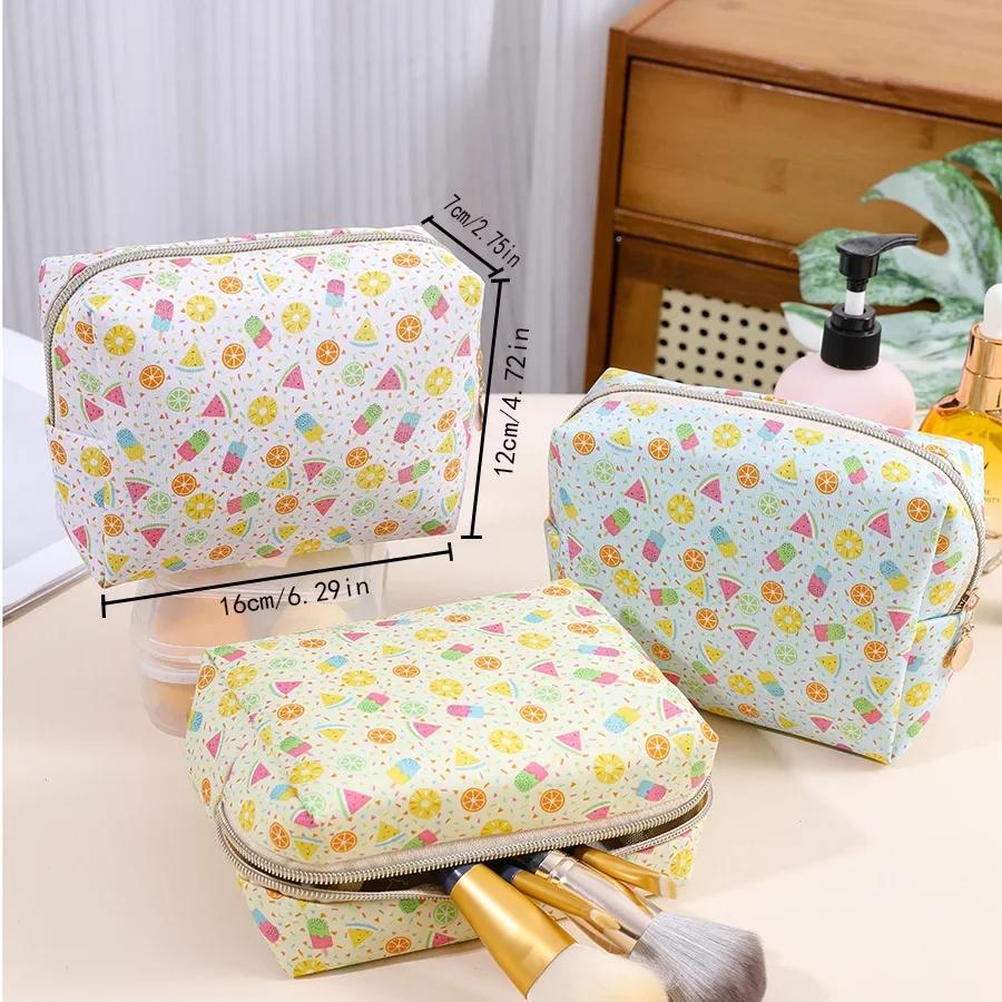 Fashion Fruit Print Cosmetic Bag Women Make Up Bag Portable Travel Cosmetic Organizer Female Makeup Pouch Case Toiletries Bag