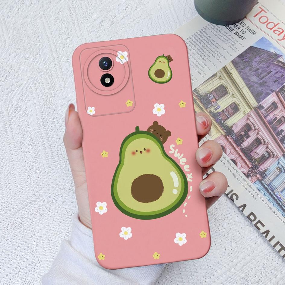 Чехол для Vivo Y02 Y02S Y91C Y11 Y12 Y70 Y72 Y73 Y20 Y51 Y16 Модный защитный цветок авокадо Жидкий силиконовый бампер для чехлов для телефонов Vivo Coque Fundas