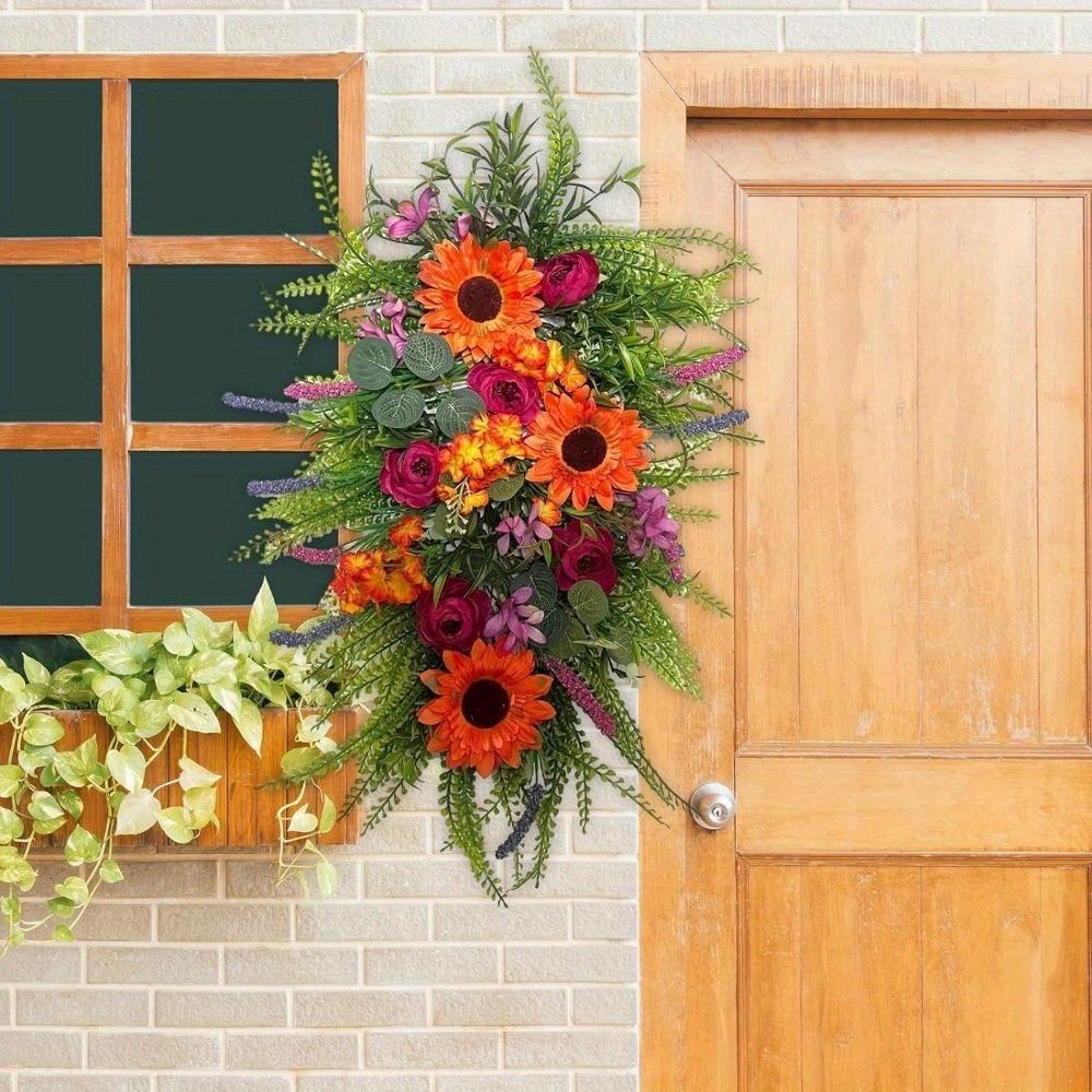 45 см искусственный осенний венок в виде капли урожая, осенний венок из подсолнухов, подвесные украшения для дверей, осенняя капля для Дня благодарения, декор осеннего фестиваля