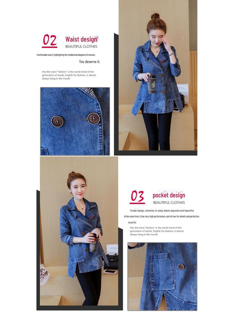 2024 Women's Versatile Slim Korean Denim Windbreaker - Loose Mid-Length for Spring & Autumn