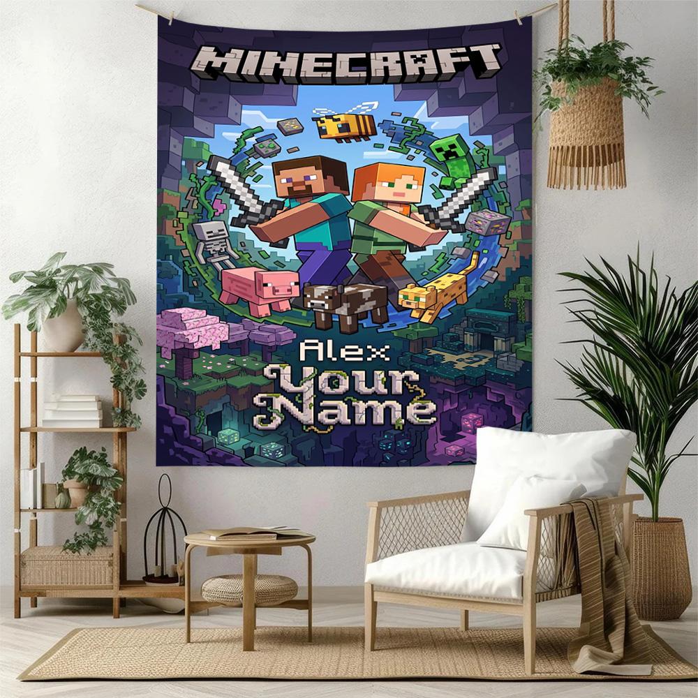 Minecraft Индивидуальный Декор Стены С Вашим Именем Гобелен Искусство Для Памяти Питомца День Рождения Свадебная Вечеринка Фон Семейный Подарок