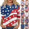 Women's Fashion Casual Seven Sleeve Independence Day Printed Round Neck Top