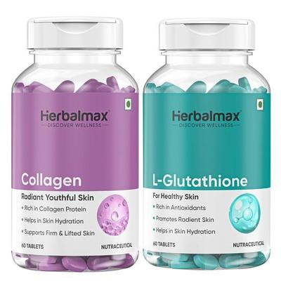 Herbal Max Коллагеновые добавки и добавки с глутатионом - 120N с витамином C | Пептиды для борьбы со старением и улучшения цвета кожи