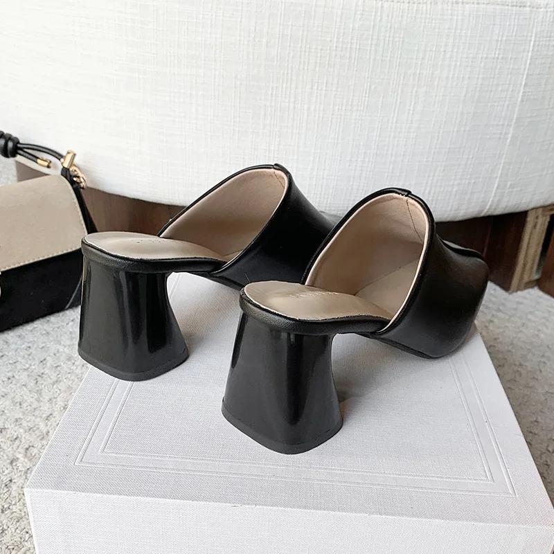 Туфли на высоком каблуке с квадратным носком для женщин, большие размеры, мюли для женщин, женские модные простые тапочки из резины ПУ
