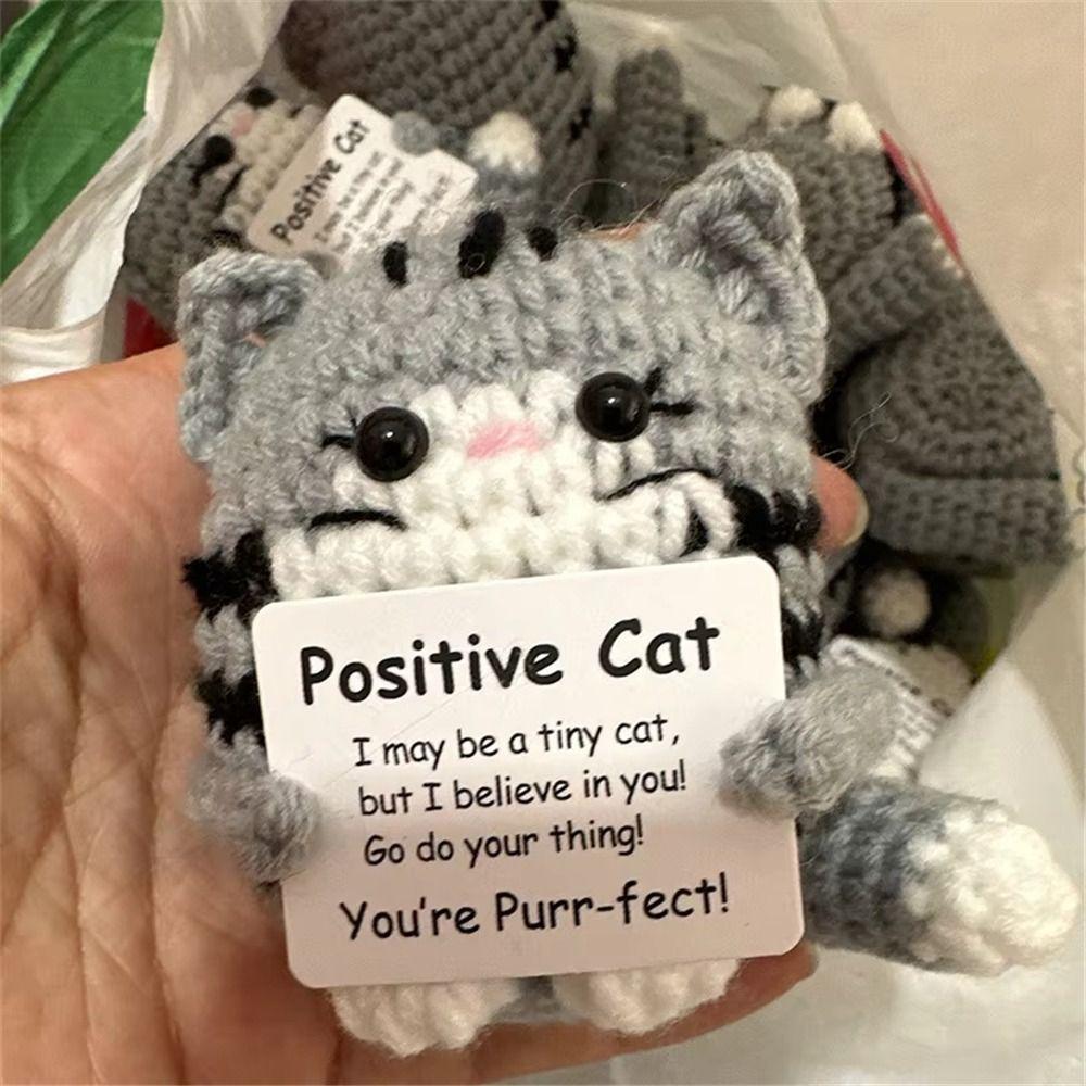 Handmade Knitted Crochet Cat Doll Carton Yarn Positive Energy Cat Doll Home Decoration