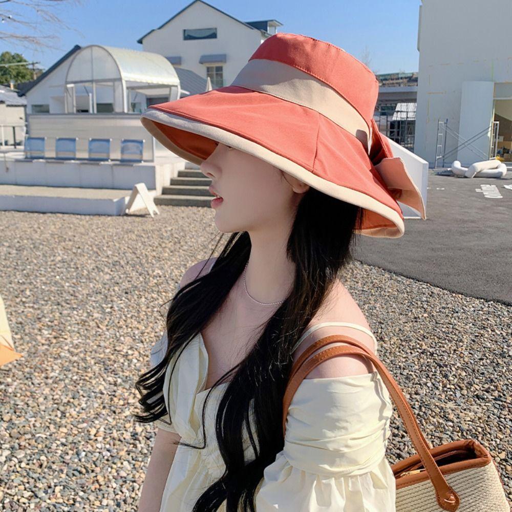 Korean Style Sunscreen Fisherman Hat Sun Protection Bow Bucket Hat Sweet Wide Brim Sun Hat Travel
