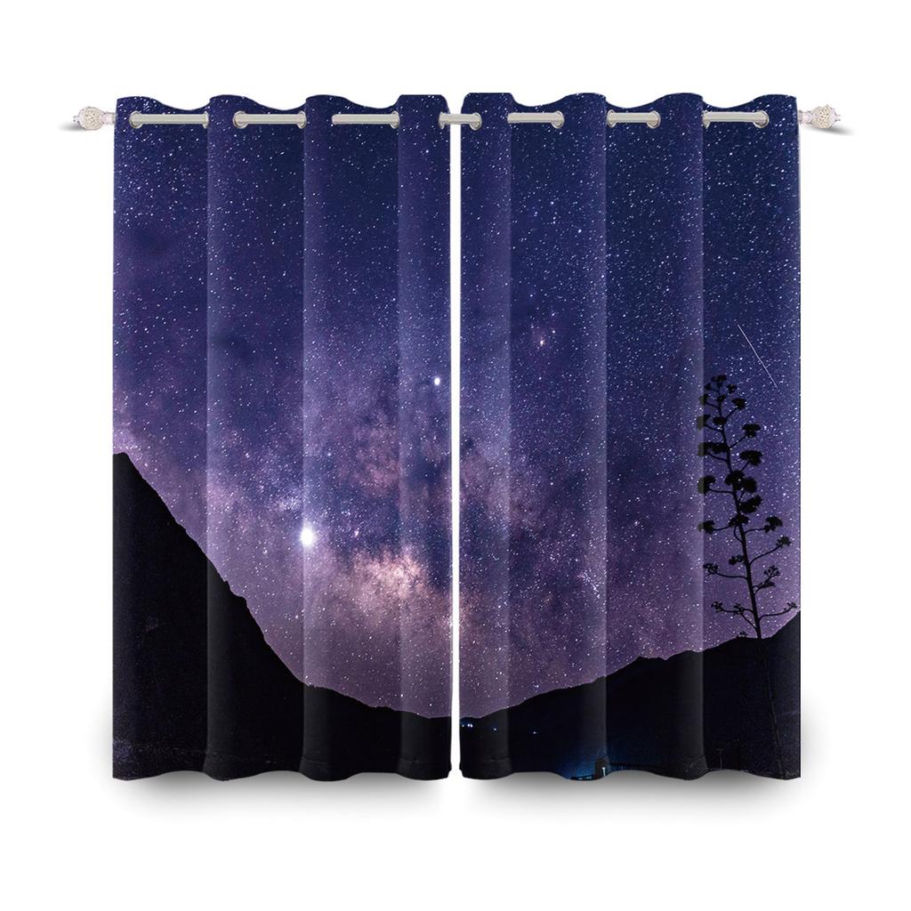 2pcs/set Universe Blue Purple Aurora Window Curtain Outer Space Nebula Home Bedroom Bar Decor Blackout Polyester Fabric Curtains