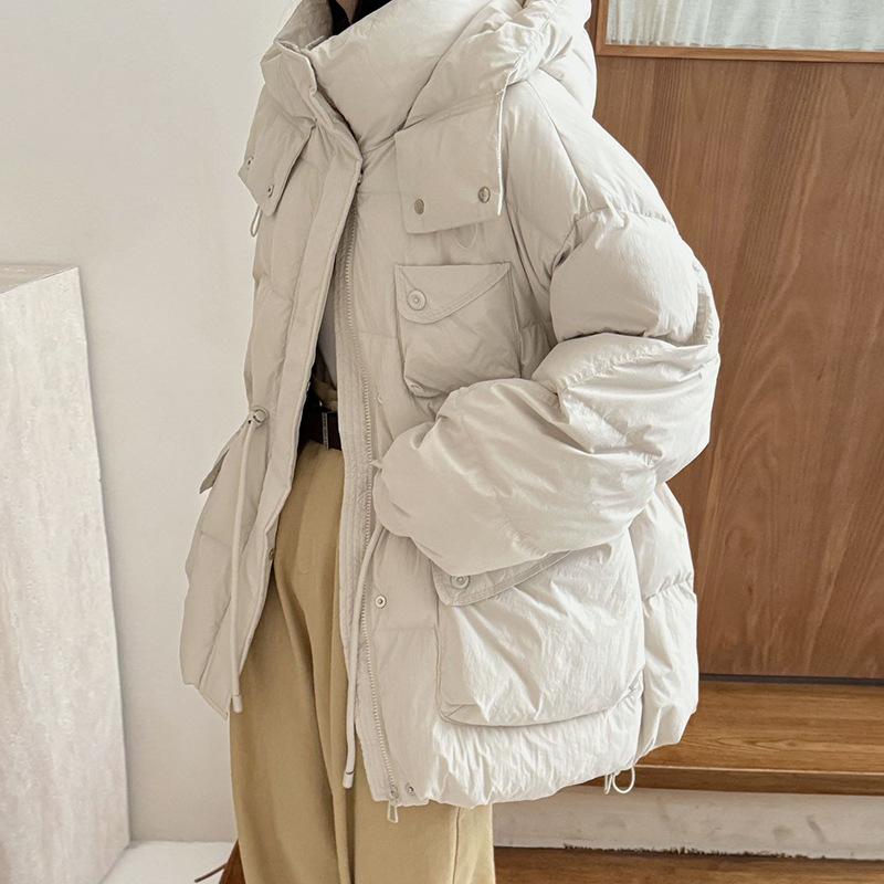 Высококачественная куртка-пуховик с утягивающим эффектом для женщин 2024 года, зимняя новая модная тонкая теплая куртка из белого утиного пуха, устойчивая к холоду