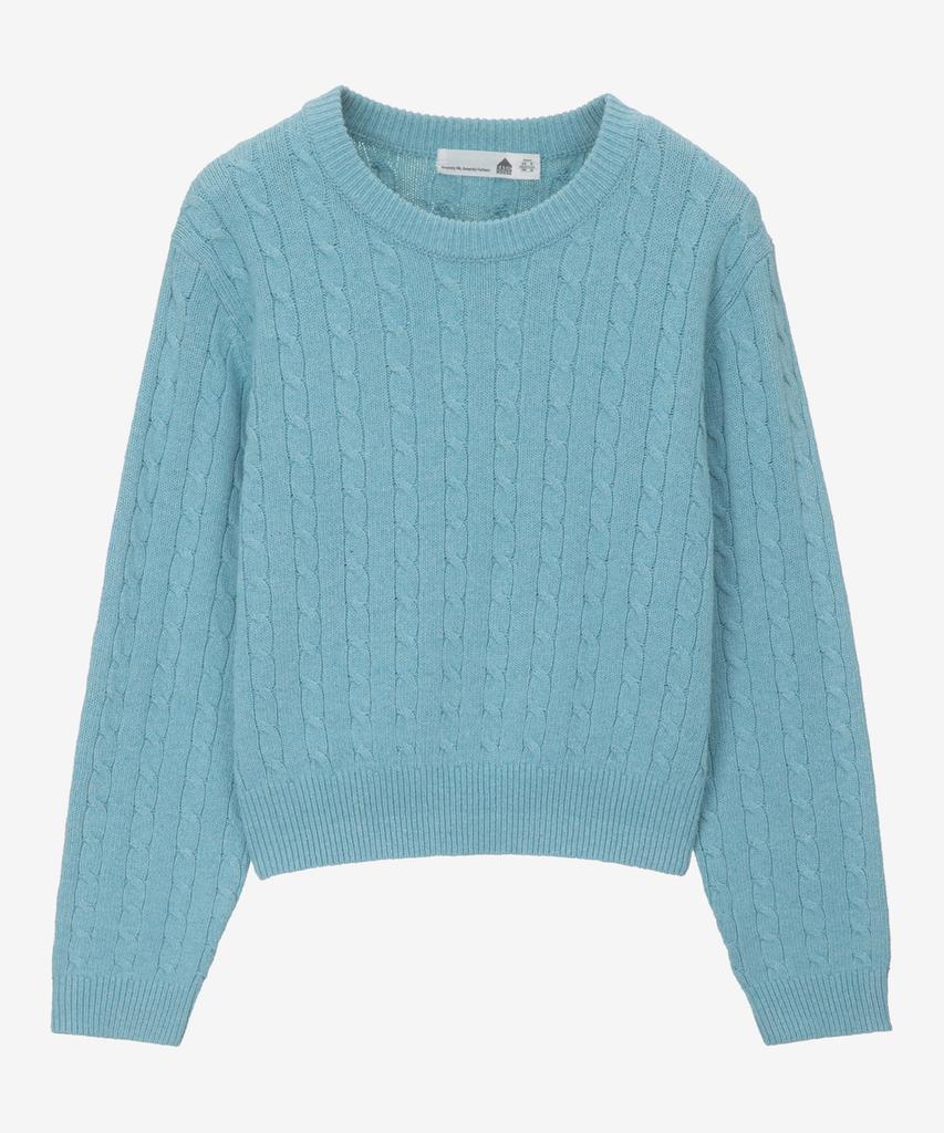 BASIC HOUSE Women'S Cable Round Neck Crop Knit Mint Lykt7201