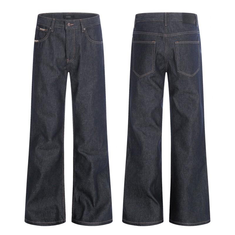 Mens Relaxed Fit Washed Denim Flared Jeans With Contrast Stitching Streetwear Casual Pants