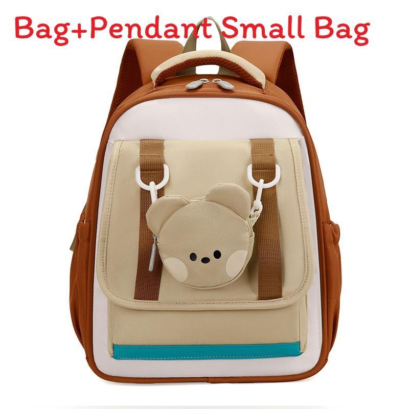 Nylon Preschooler Color Block Backpack With Cartoon Animal Pendant Small Bag