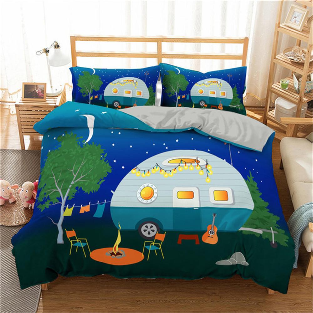 Comforter 2/3Pcs Simple Cartoons Car Bedding Set High Quality Child Excavator Crane Twin Single Full Queen King Size