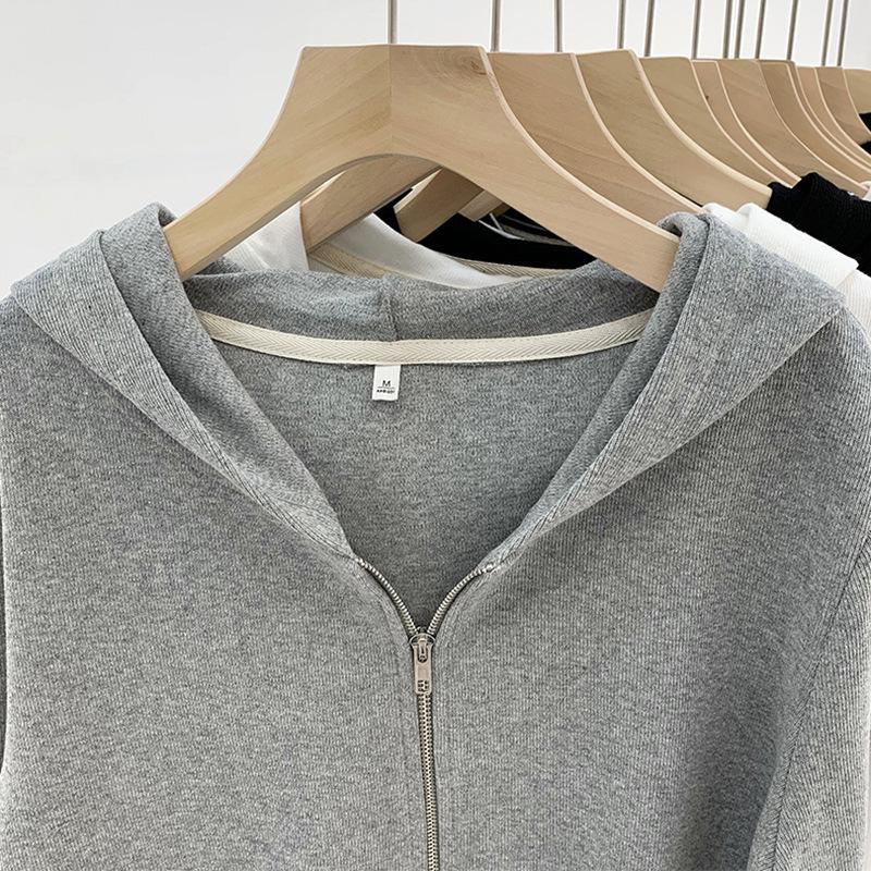 Женская облегающая куртка-кардиган с капюшоном - двойная молния, укороченный дизайн осень/зима