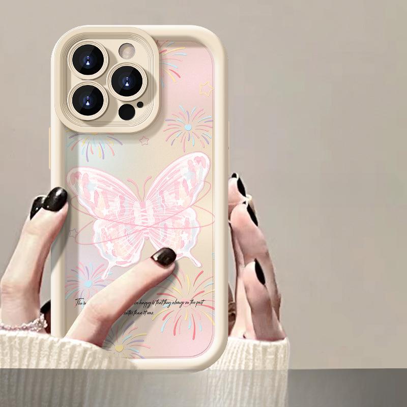 Pink butterfly Phone case iPhone 15 Pro Max 11 12 13 16 14 Plus Silicone Shockproof Case Lens protector shell