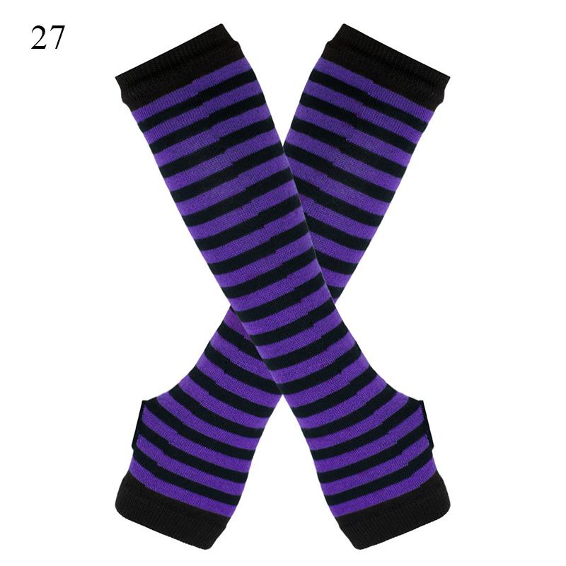 Полосатые унисекс перчатки с половиной пальцев длинные женские перчатки для девочек перчатки на руку теплые вязаные напульсники локтевые варежки теплая манжета