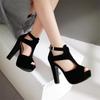Casual Women Platform Sandals Suede 12cm High Chunky Heel Summer Buckle Zipper Wedding Party Shoes Peep Toe Ladies Sandals