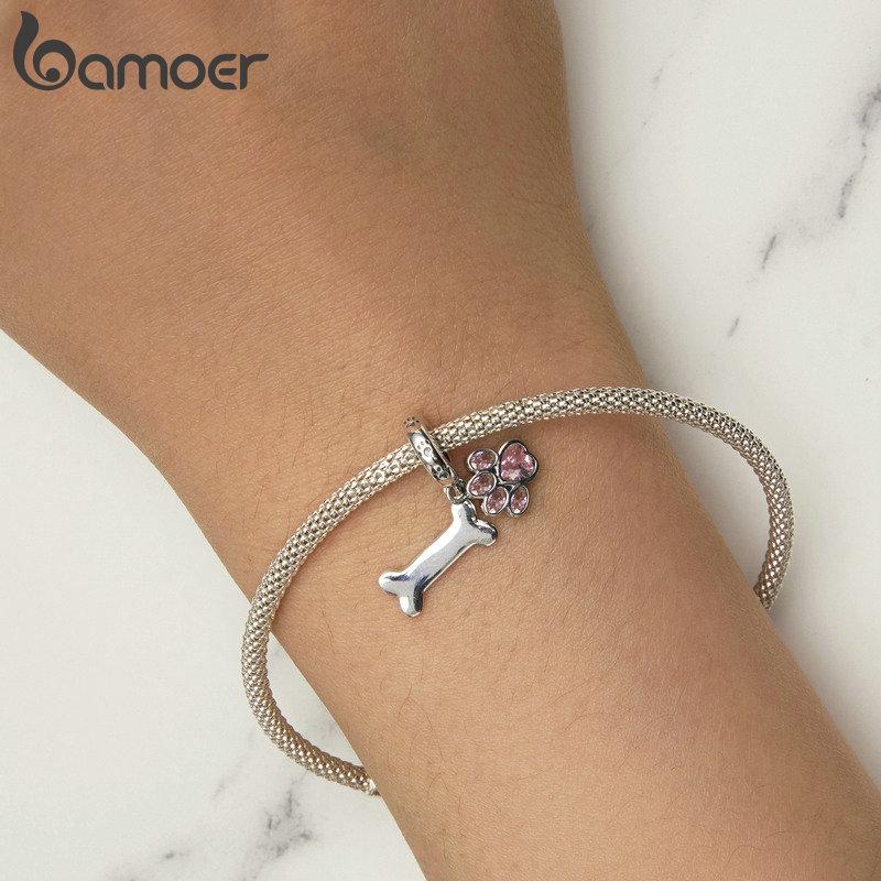BAMOER позолоченные бусины-подвески в виде собаки для браслета с подвесками, подлинное серебро 925 пробы, подвеска в виде бордер-колли, таксы, шнауцера