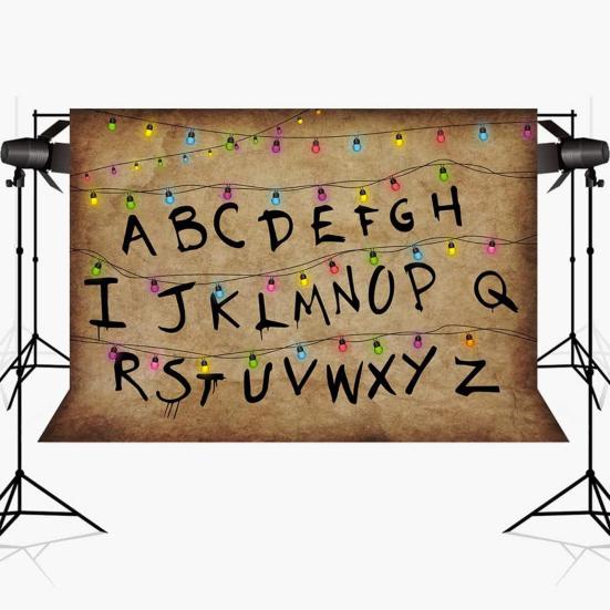 Рустикальный Алфавитный Фон Ретро Цветной Гирляндный Свет Алфавитный Фон Тема Вверх Ногами Фотореквизит для Хэллоуина Принадлежности для Вечеринки по Случаю Дня Рождения