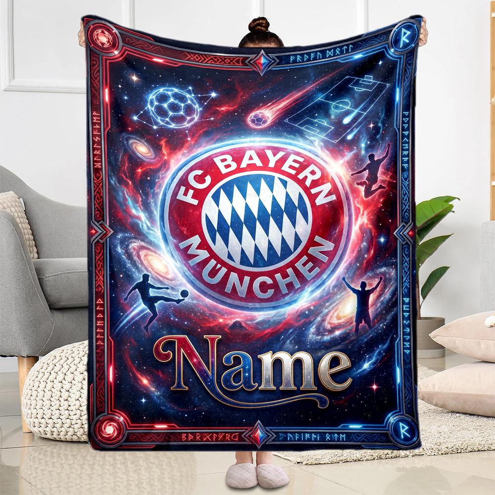Bayern Munich Galaxy Artwork Personalized Text Blanket Lightweight Customizable Blanket Warmthful Decor Versatile for Nap Picnics Living Room Sofa