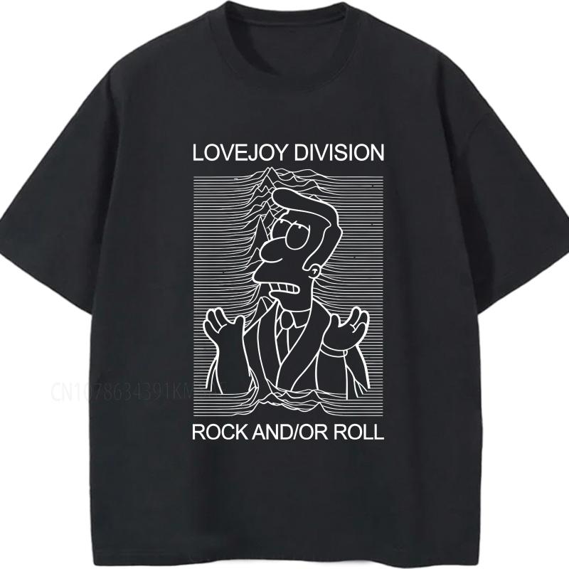 Черная летняя мужская футболка Lovejoy Division Рок-н-ролл Короткий рукав С принтом Круглый вырез Футболка летняя хлопковая мужская футболка