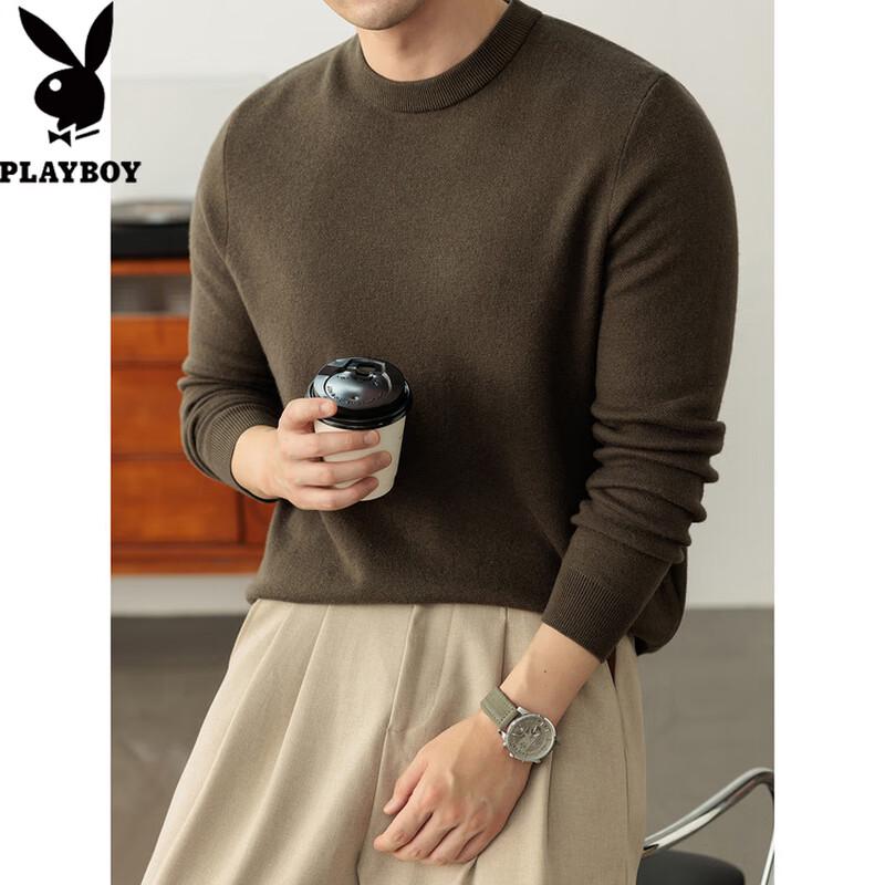 PLAYBOY Men's Pure Wool Crew Neck Pullover Sweater