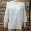 Осень Новая Свободная Блузка с V-образным Вырезом Элегантная Повседневная Вышивка Кружево Длинный Рукав Белый Топ Повседневная Ажурная Женская Рубашка