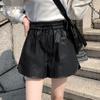 Autumn 2024 Women's High-Waist PU Leather Wide-Leg Shorts - Casual A-Line Style