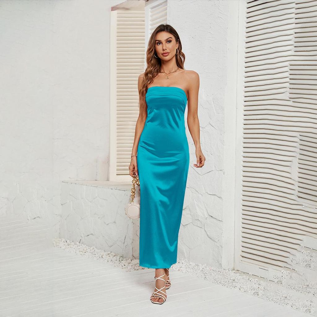 Женский дизайн Sense с открытой спиной, бюстье, однотонное платье без рукавов длиной до щиколотки с высокой талией