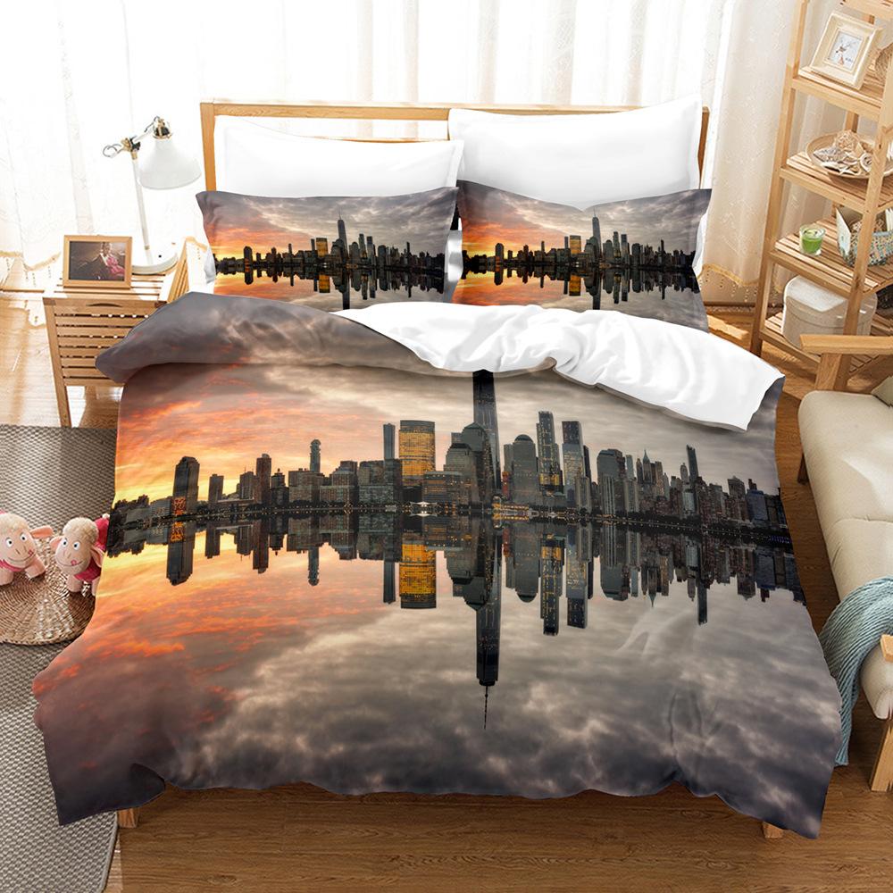 3D Архитектурный Пейзаж Домашний Комплект Постельных Принадлежностей Односпальная Кровать Двуспальная Кровать Полноразмерная Наволочка и Пододеяльник 2/3 шт Подарок