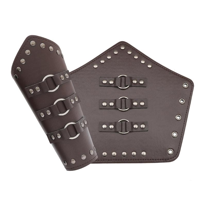 Knight Gauntlet Vintage Wrist Bracers with Rivet Decor Adult Cycling Wrist Guard Cosplay Halloween Supplies