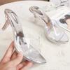 Summer Casual Daily Crystal Heel Sandals Medium High Heels Sandals Transparent PVC Shallow Mouth Women's Shoes WZ
