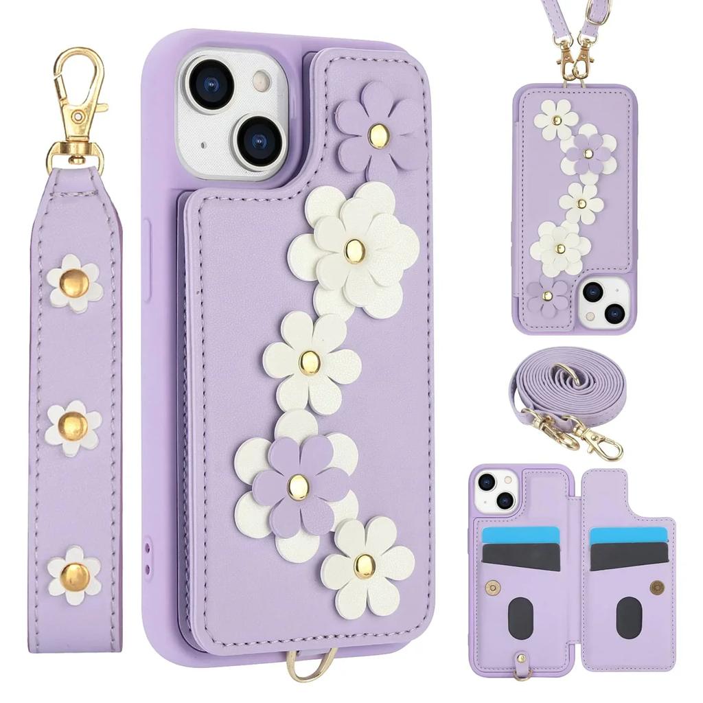 Для iPhone 13 12 11 Pro Max SE 2026 7 8 Plus X XS XR XS Max Чехол, Кошелек с держателем для карт, Милый Цветочный Дизайн Сумка через плечо