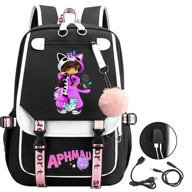 Рюкзаки с принтом Aphmau, модные школьные сумки с USB-зарядкой для девочек-подростков, сумка для ноутбука, мультяшный рюкзак для книг, студенческий рюкзак