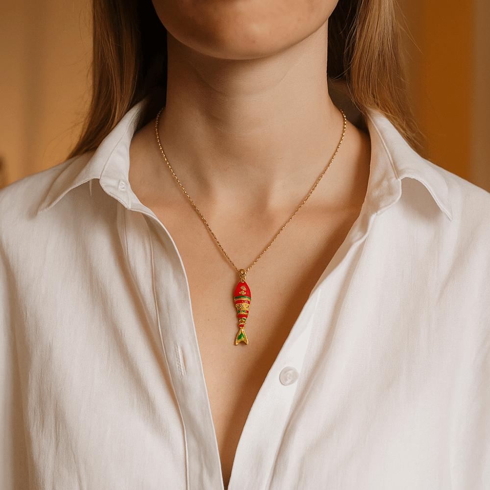 Ethnic Style Colorful Movable Fish Necklace Marine Organism Charms Ocean Series Necklace Girls