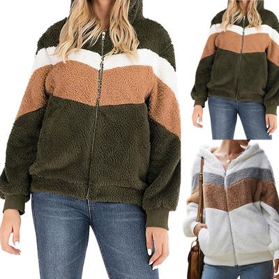 Женская свободная и зимняя толстая плюшевая куртка с капюшоном в стиле пэчворк на молнии