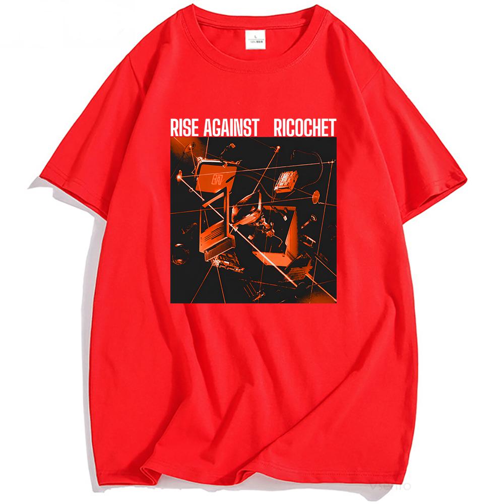 Футболка с обложкой альбома Ricochet RISE AGAINST Футболки рок-группы Повседневная футболка с коротким рукавом для мужчин Унисекс Хип-хоп Уличная одежда Мужские футболки