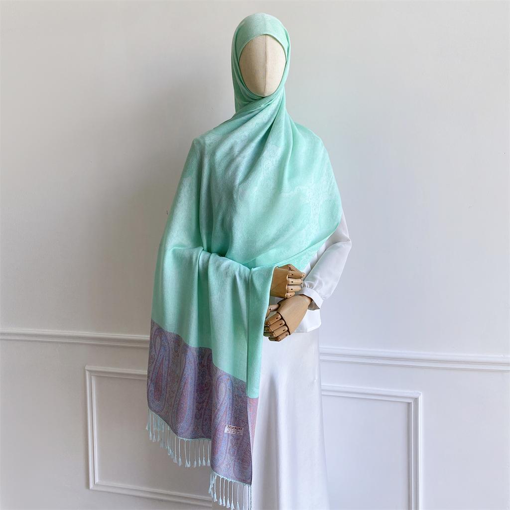 70x180cm Bohemia Styles Women Muslim Hijab Jacquard Winter Scarf Lady Ramadan Wraps Shawls Tassel Headband Islamic