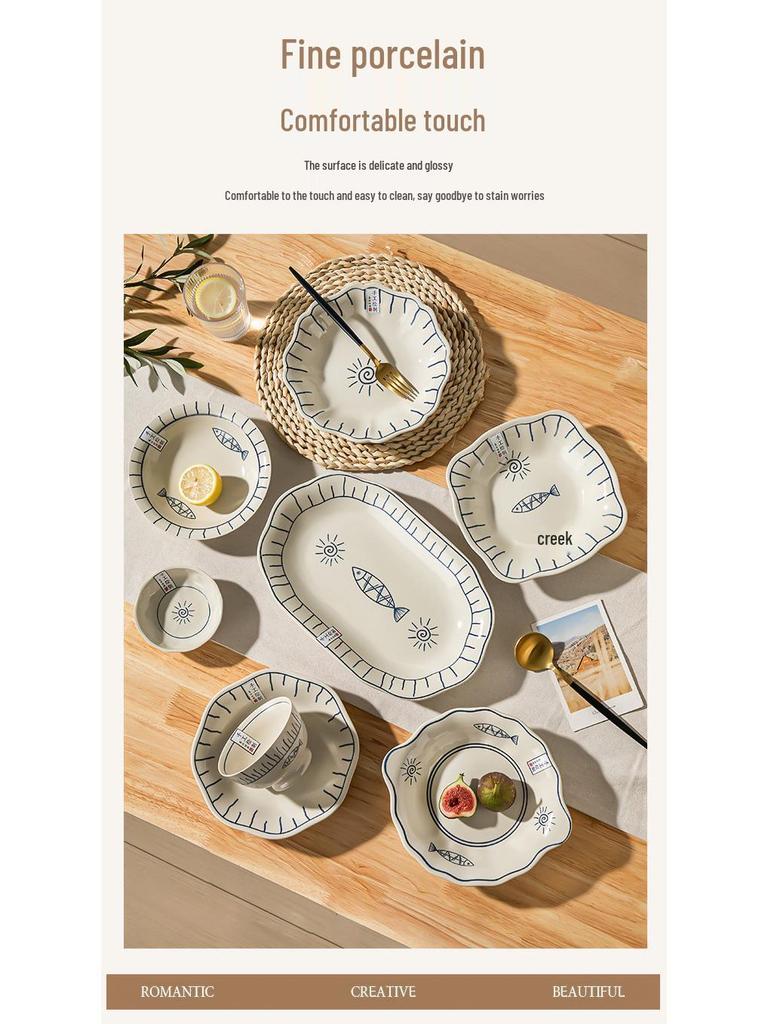 Japanese Ceramic Tableware Set: Rice Bowls, Plates, & Dishes for Restaurant Use