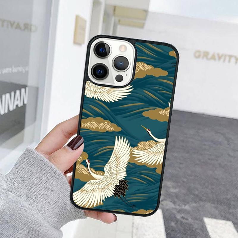 Чехол для телефона с изображением карпов, волн, журавлей и парчи для iPhone 17 Air 15 16 Чехол 11 13 14 Pro Max 12 Plus Max Fundas