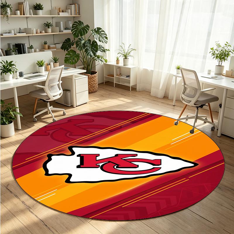 Kansas City Chiefs Printed Round Crystal Velvet Rug Soft Non Slip Floor Carpet For Bedroom Holiday Gift