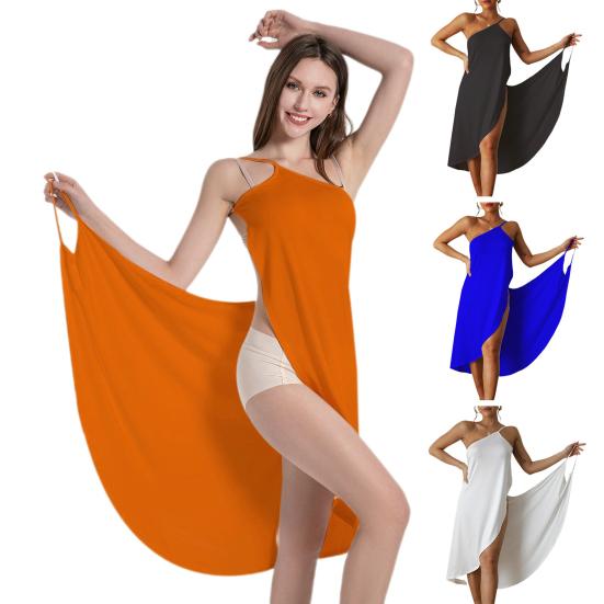 Women Beach Dress Sleeveless Solid Color Off Shoulder Backless Loose One Piece Bikini Cover-up Vacation