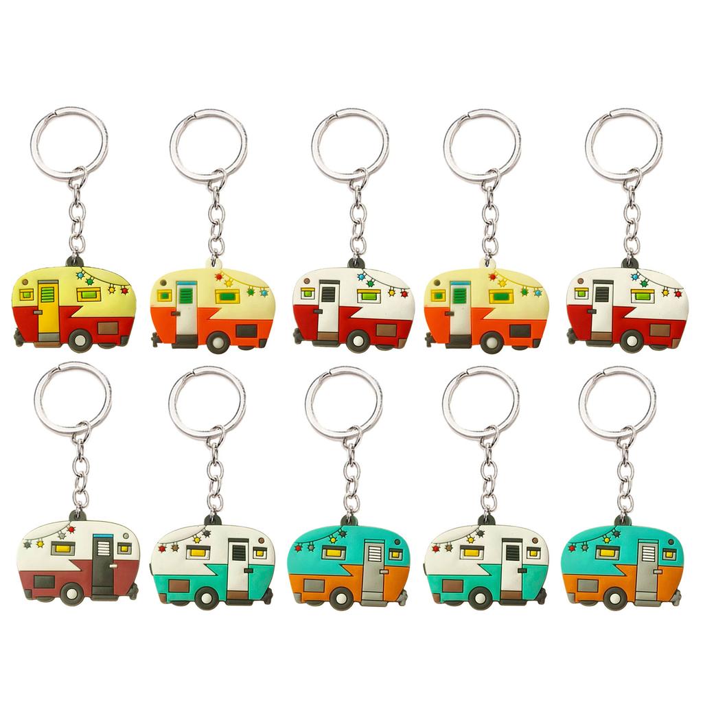 10Pcs Campers Keychain Soft Silicone Motorhome Charm Keyring for Camping Enthusiasts Portable Backpacks Accessory