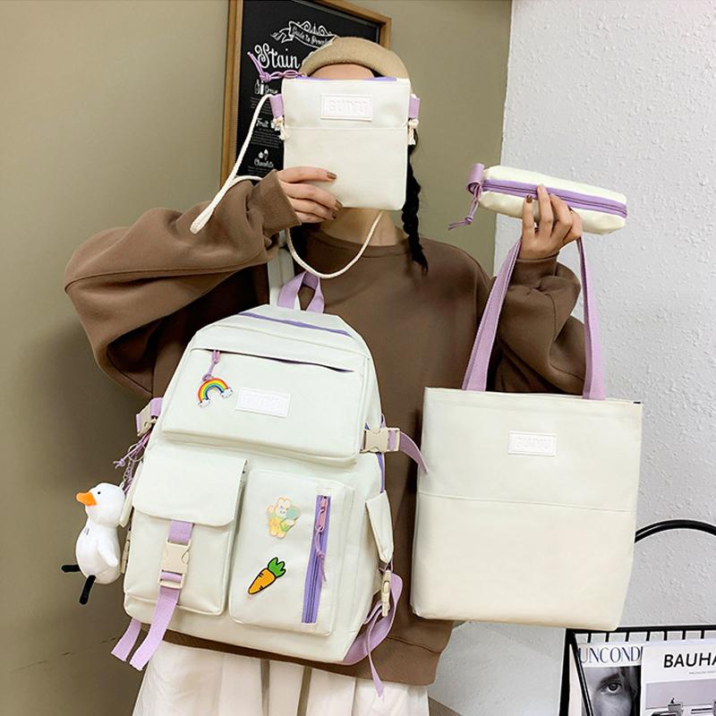 Академический стиль, школьный рюкзак для старшеклассников, женский рюкзак из четырех частей из холста