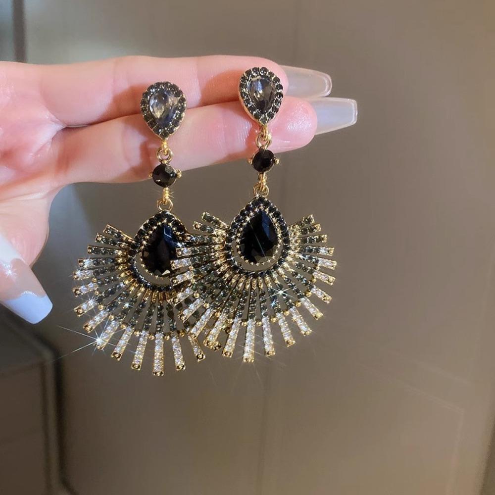 Exaggerated Tassel Dangle Earrings Light Luxury Vintage Earrings Rhinestone Peacock Earrings  Party