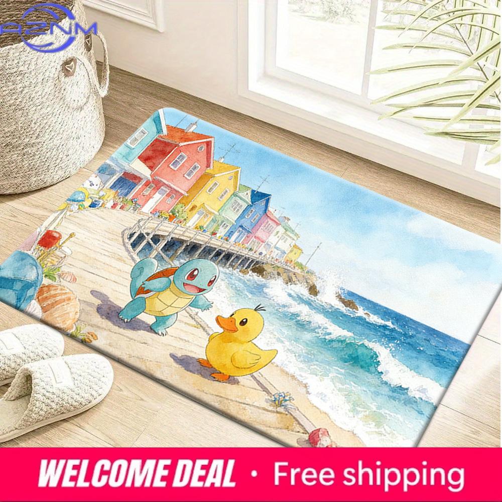 Cute Pokemon Squirtle Beach Scene Print Doormat Anti-slip Absorbent Floor Mat for Home Entrance Bedroom Living Room Decor