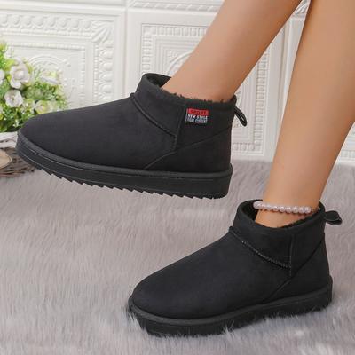 Зимние новые женские ботинки 2024 года, большие размеры, круглый носок, однотонные, средний каблук, рукава, замшевые, плоская подошва, женские короткие модные ботинки