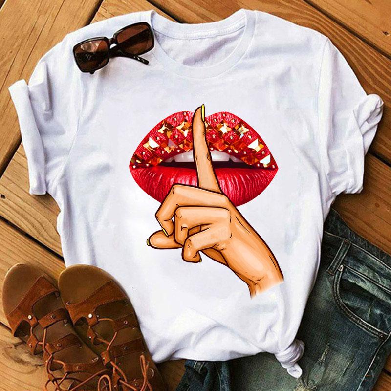 Женская футболка с круглым вырезом, новая женская модная футболка, топы с красными губами и принтом, женская милая футболка с короткими рукавами и графикой