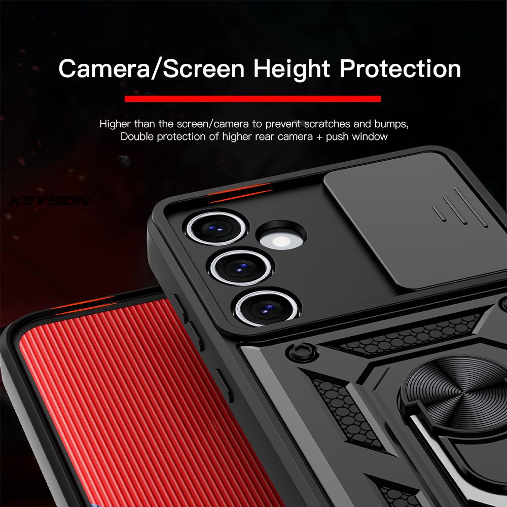 KEYSION Противоударный чехол для Samsung M55 5G M35 M15 5G Slide Camera Lens Защитное кольцо Подставка Чехол для телефона для Galaxy F15 F55 5G